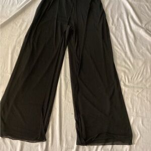 ELEGANT Black Wide-Leg  With Mesh open Front Pants